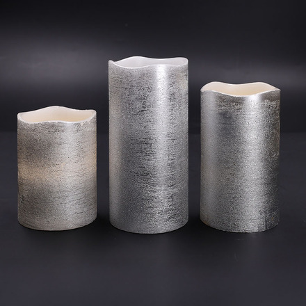 Solight sada LED svíček, 3x svíčka, 10/13/16cm, stříbrná barva, 3x AAA 1V286