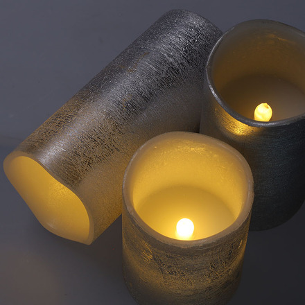 Solight sada LED svíček, 3x svíčka, 10/13/16cm, stříbrná barva, 3x AAA 1V286