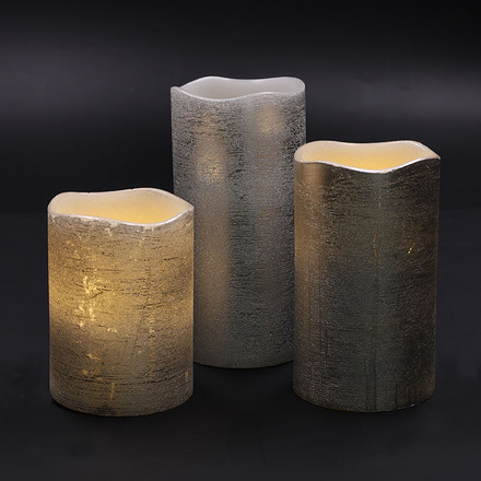 Solight sada LED svíček, 3x svíčka, 10/13/16cm, stříbrná barva, 3x AAA 1V286