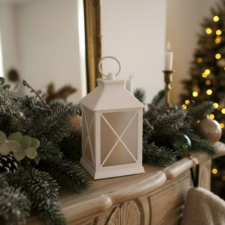 Solight LED vánoční lucerna bílá, 20cm, časovač, 2x AA 1V288