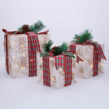 Solight sada 3 LED vánočních dárků, 48x LED, IP44, 230V 1V291