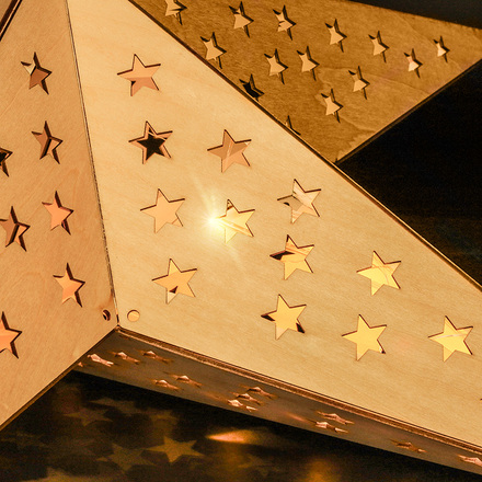 Solight LED dřevěná vánoční hvězda, závěsná, časovač, 20x LED, 65cm, 2x AA 1V293