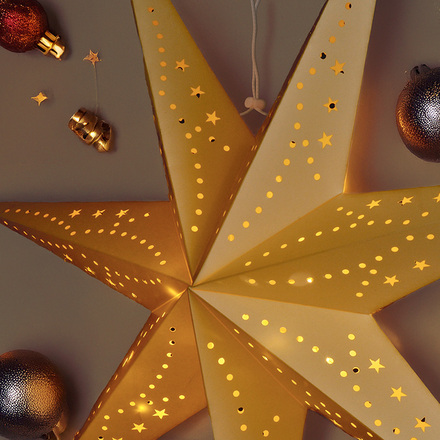Solight LED vánoční hvězda zlatá, závěsná, časovač, 60cm, 20x LED, 2x AA 1V295