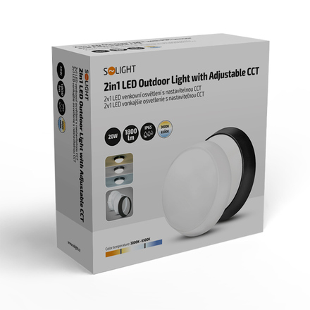 Solight LED venkovní osvětlení, nastavitelná teplota světla - 3CCT, 15/18/20W, 1800lm, 22cm, 2v1 - bílý a černý kryt WO779-2