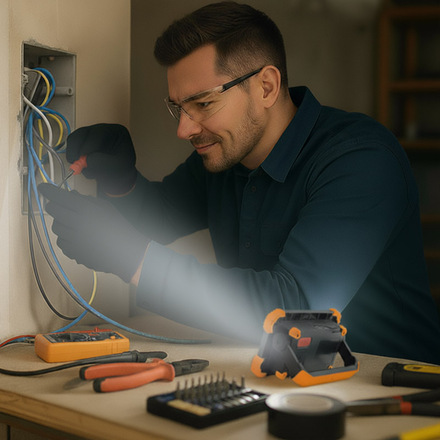 Solight LED reflektor 10W, přenosný, nabíjecí, 1000lm, oranžovo-černý WM-10W-RE