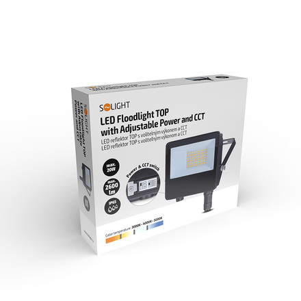 Solight LED reflektor TOP, 20W, max. 2600lm, 3CCT, volitený výkon 100/50%, IP65, rychlokonektor WM-20W-T