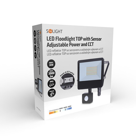 Solight LED reflektor se senzorem TOP, 30W, max. 3900lm, 3CCT, volitený výkon 100/66%, IP65, rychlospojka WM-30WS-T
