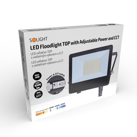 Solight LED reflektor TOP, 50W, max. 6500lm, 3CCT, volitený výkon 100/60%, IP65, rychlokonektor WM-50W-T