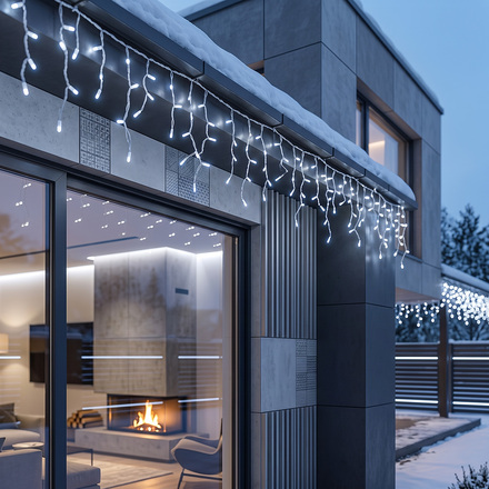 Solight LED vánoční girlanda, rampouchy, 400 LED, 20m, IP44, studené bílé světlo 1v404-CW