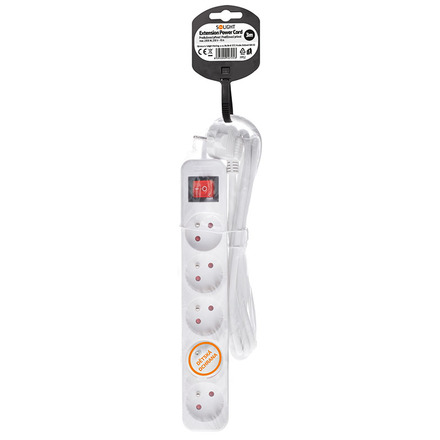 Solight prodlužovací přívod, 5 zásuvek, bílý, vypínač, 3m PP52