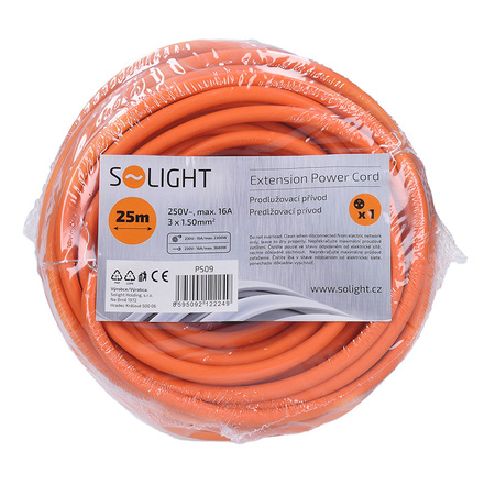 Solight prodlužovací přívod - spojka, 1 zásuvka, 25m, 3 x 1,5mm2, oranžová PS09