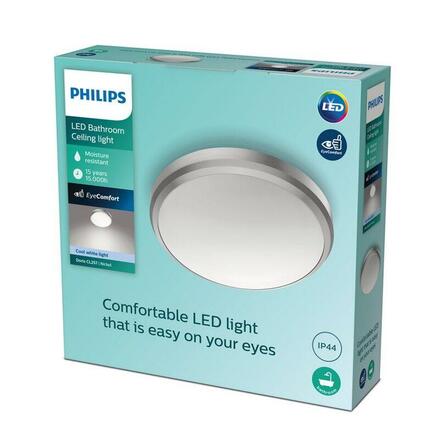 LED Koupelnové stropní přisazené svítidlo Philips DORIS CL257 8718699758844 6W 640lm 4000K IP44 22cm niklové