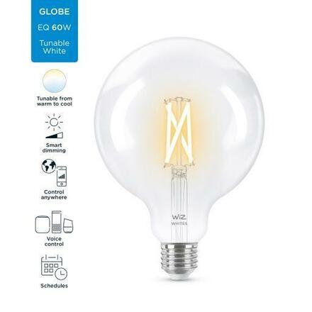 LED Žárovka WiZ Tunable White Filament 8718699786717 E27 G125 6,7-60W 806lm 2700-6500K, stmívatelná