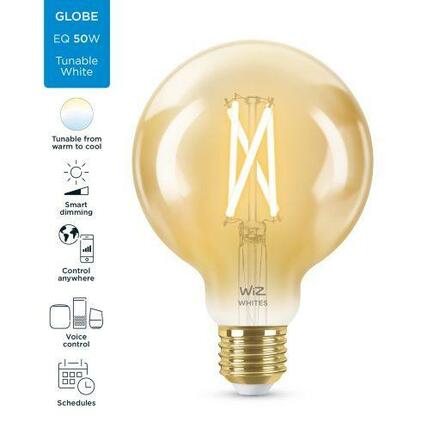 LED Žárovka WiZ Tunable White Filament Amber 8718699786793 E27 G95 6,7-50W 640lm 2000-5000K, stmívatelná