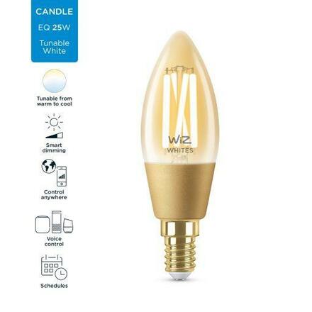 LED Žárovka WiZ Tunable White Filament Amber 8718699787257 E14 C35 4,9-25W 370lm 2000-5000K, stmívatelná