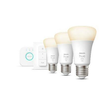 Hue Bluetooth LED White set 3ks žárovek Philips + Hue Bridge můstek + dálkový ovladač Hue Switch 8719514289130 E27 A60 9,5W 1055lm 2700K stmívatelné