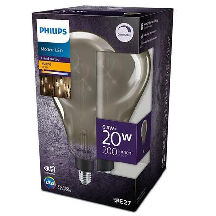 Philips Vintage LED žárovka E27 A160 6,5W 200lm 1800K stmívatelná, smoky