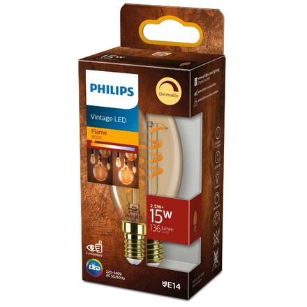 Philips LED filament žárovka E14 B35 2,5W (15W) 136lm 1800K stmívatelná, jantarová