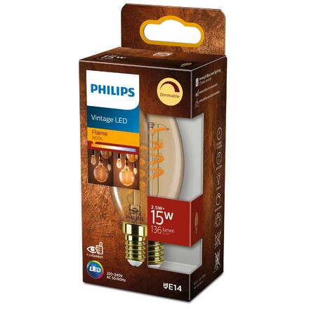 Philips LED filament žárovka E14 B35 2,5W (15W) 136lm 1800K stmívatelná, jantarová