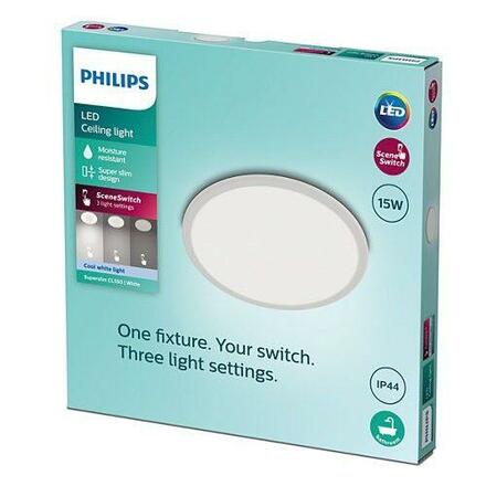 LED Koupelnové stropní svítidlo Philips Superslim CL550 8719514327221 15W 1500lm 4000K IP44 25cm bílé, 3-krokové stmívání