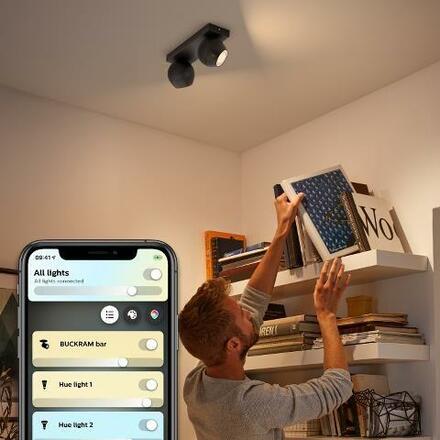 Philips HUE WA Buckram bodové LED svítídlo 2x GU10 5W 350lm 2200-6500K IP20, černé + ovladač