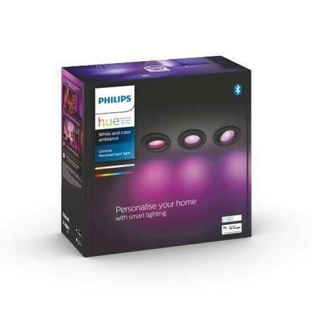 Hue Bluetooth LED White and Color Ambiance set 3ks Zapuštěných bodových svítidel Philips Centura 8719514342903 GU10 3x5,7W 3x350lm 2000-6500K RGB IP20 černé, stmívatelné