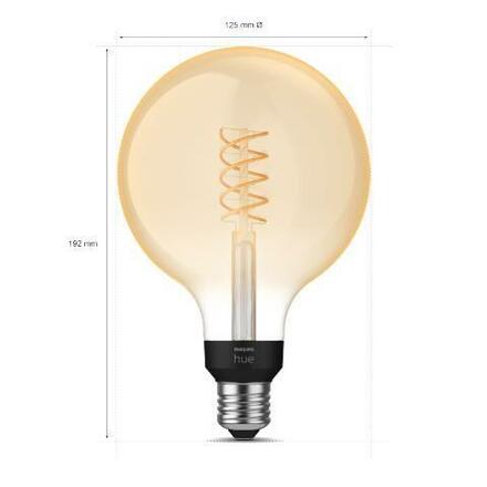 Philips HUE white LED Filament žárovka E27 G125 7W 550lm 2100K IP20, stmívatelná