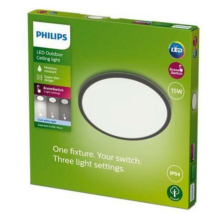 Philips Superslim CL550 venkovní přisazené LED svítidlo 15W 1500lm 4000K krokové stmívání IP54 25cm, černé