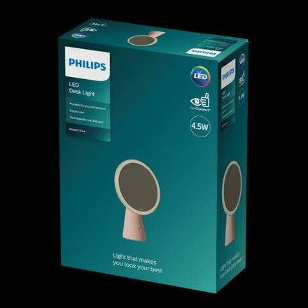 Philips Mirror stolní svítidlo se zrcadlem 1x4.5W 60lm 3000/4000/5000K USB, růžové