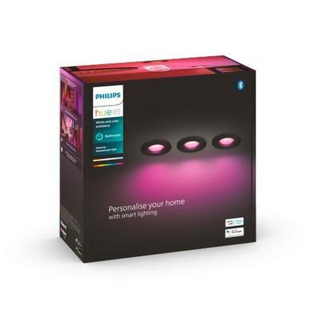 Philips HUE WACA Xamento podhledové LED svítidlo 3xGU10 5.7W 350lm 2000-6500K RGB IP44, černé
