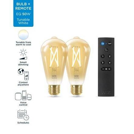 WiZ SET 2x LED žárovka E27 ST64 Filmant amber 6,7W (50W) 640lm 2000-5000K IP20, stmívatelné +ovladač