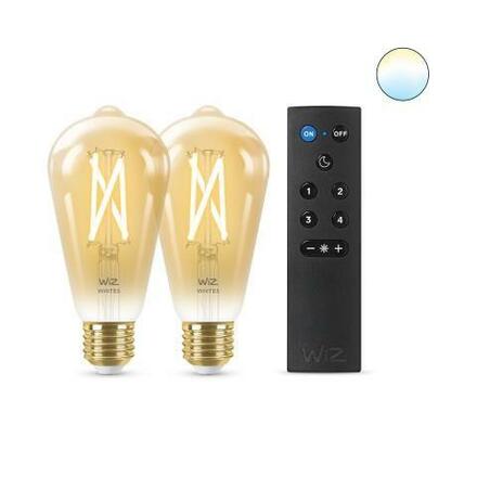 WiZ SET 2x LED žárovka E27 ST64 Filmant amber 6,7W (50W) 640lm 2000-5000K IP20, stmívatelné +ovladač