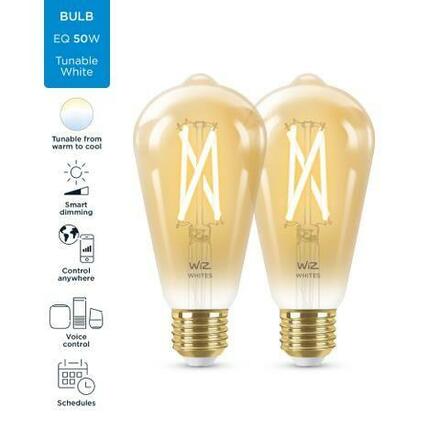 WiZ SET 2x LED žárovka E27 ST64 Filmant amber 6,7W (50W) 640lm 2000-5000K IP20, stmívatelné