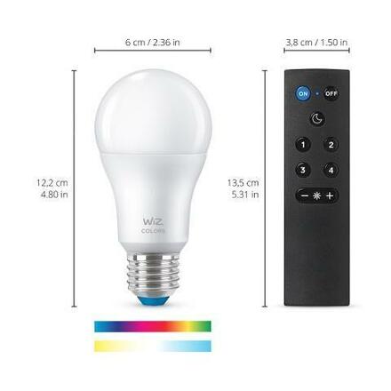 WiZ SET 1x LED žárovka E27 A60 8W (60W) 806lm 2200-6500K RGB IP20, stmívatelná + ovladač