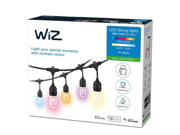 WiZ Světelný LED řetěz 12W 120lm 2200-6500K RGB IP65 14,4m, černý