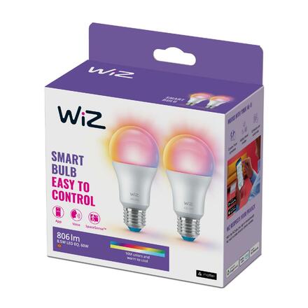 WiZ SET 2x LED žárovka E27 A60 8W (60W) 806lm 2200-6500K RGB IP20, stmívatelná