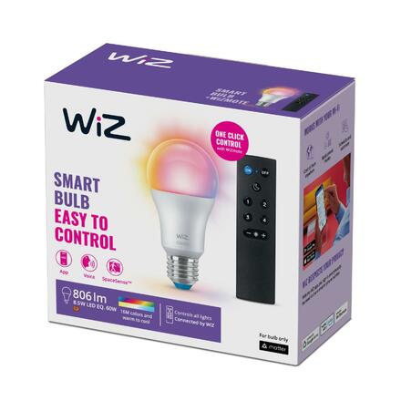 WiZ SET 1x LED žárovka E27 A60 8W (60W) 806lm 2200-6500K RGB IP20, stmívatelná + ovladač