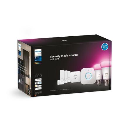 Philips HUE Secure základní sada - 2x E27 9W 1100lm 2000-6500K RGB + Bridge + pohybový senzor + 3x okenní senzor