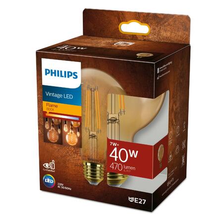 Philips LED filament žárovka E27 G95 7W (40W) 470lm 1800K nestmívatelná, jantarová