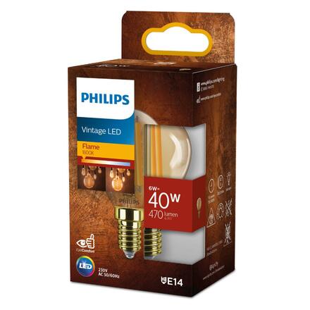 Philips LED filament žárovka E14 P45 6W (40W) 470lm 1800K nestmívatelná, jantarová