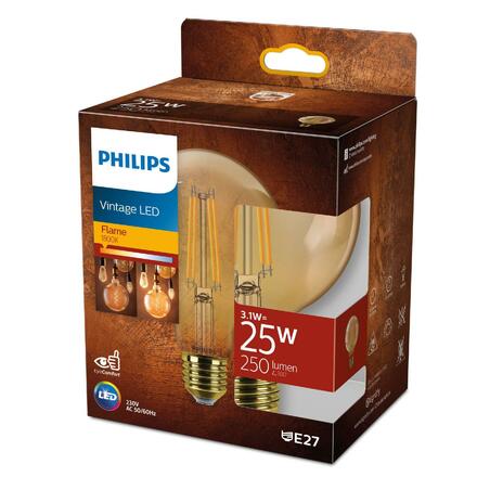 Philips LED filament žárovka E27 G95 3,1W (25W) 250lm 1800K nestmívatelná, jantarová