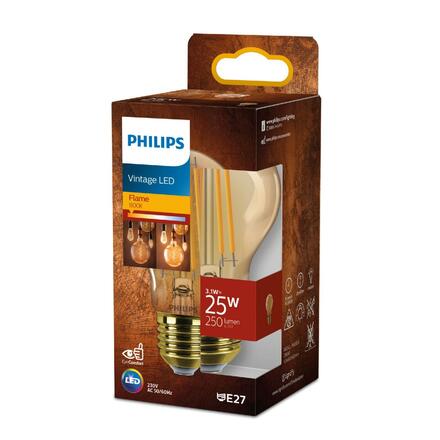 Philips LED filament žárovka E27 A60 3,1W (25W) 250lm 1800K nestmívatelná, jantarová