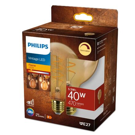 Philips LED filament žárovka E27 G95 5,5W (40W) 470lm 2200K stmívatelná, jantarová
