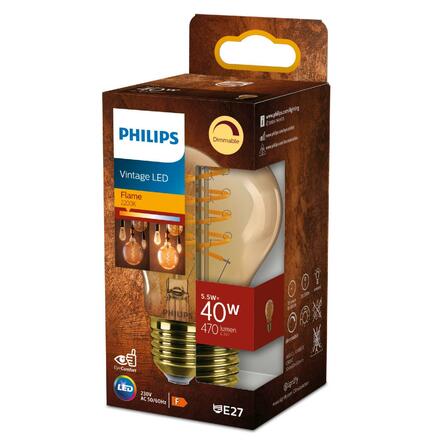 Philips LED filament žárovka E27 A60 5,5W (40W) 470lm 2200K stmívatelná, jantarová