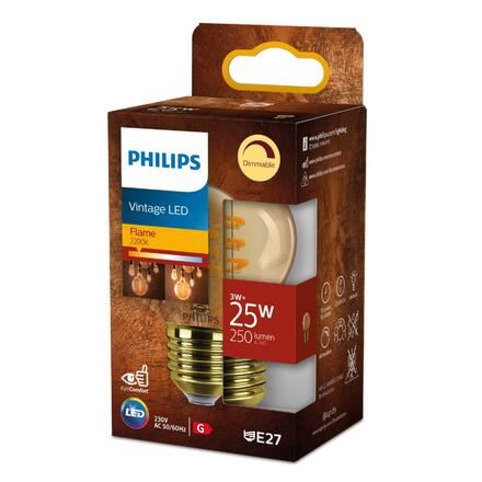 Philips LED filament žárovka E27 P45 3W (25W) 250lm 2200K stmívatelná, jantarová