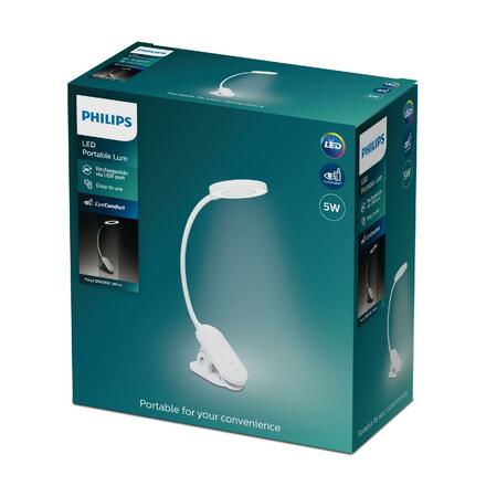 Philips FORYS stolní lampička s klipem LED 5W 200lm 4000K 36cm IP20, bílá