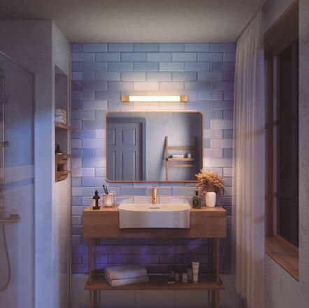 Philips Rover koupelnové nástěnné svítidlo LED 10W 900lm 2700K nestmívatelné 63cm hranaté IP44, mosazné