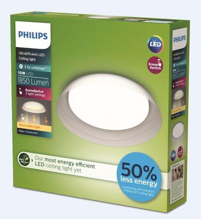 Philips Fleta UltraEfficient stropní svítidlo LED 10W 1850lm 2700K SceneSwitch 35cm IP20, transparentní