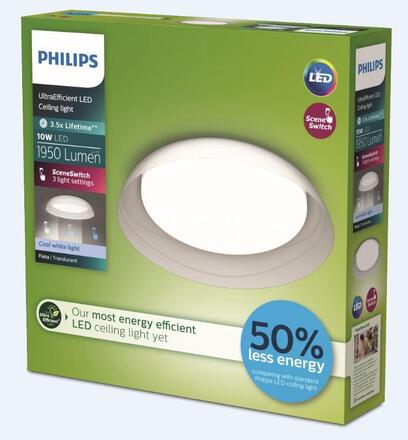 Philips Fleta UltraEfficient stropní svítidlo LED 10W 1950lm 4000K SceneSwitch 35cm IP20, transparentní