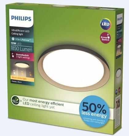 Philips Pebblo UltraEfficient stropní svítidlo LED 10W 1850lm 2700K SceneSwitch CRI80 32cm kulaté IP20,černé